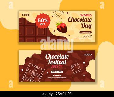 Chocolate Day Horizontal Banner Flat Cartoon Hand Drawn Templates Background Illustration Stock Vector