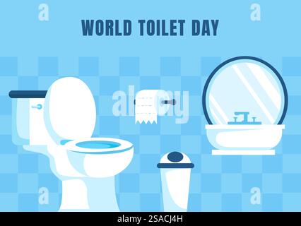 World Toilet Day Flat Cartoon Template for Social Media Background Campaigns Stock Vector