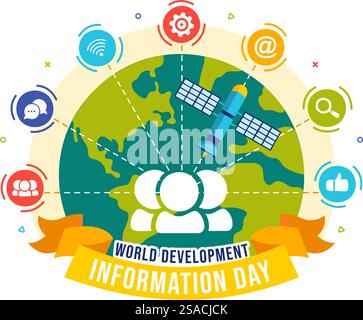 World Development Information Day Vector Illustration on October 24th with Telecommunication And Society to Mobilize Public Opinion in a Background Stock Vector