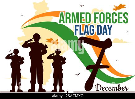 Indian Armed Forces Flag Day Vector Illustration featuring the Indian Army and Waving Flags in a National Holiday in a Flat Cartoon Style Background Stock Vector