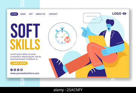 Soft Skills Social Media Landing Page Cartoon Hand Drawn Templates Background Illustration Stock Vector