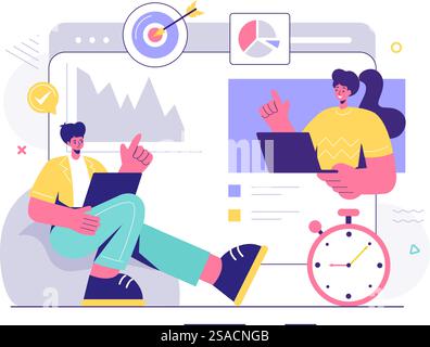 ERP Enterprise Resource Planning System Vector Illustration with Business Integration, Productivity, and Company Enhancement on a Flat Background Stock Vector