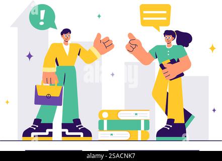 Vector Illustration of Conflict Resolution and Management featuring Two Social Groups with Different Opinions and Disagreements in a Flat Background Stock Vector