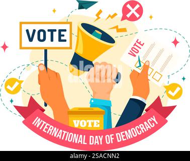 International Day of Democracy Vector Illustration on September 15 with Hands Holding Voting Papers for Resolution in a Flat Cartoon Style Background Stock Vector
