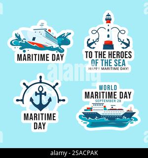 Maritime Day Label Flat Cartoon Hand Drawn Templates Background Illustration Stock Vector