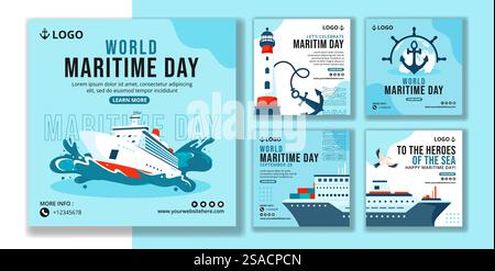 Maritime Day Social Media Post Flat Cartoon Hand Drawn Templates Background Illustration Stock Vector