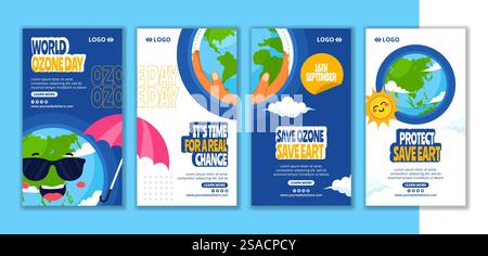 Ozone Day Social Media Stories Flat Cartoon Hand Drawn Templates Background Illustration Stock Vector