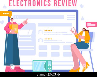Electronics Review Vector Illustration with Customer Ratings on Quality of Service or Application and Providing Feedback in a Flat Cartoon Background Stock Vector