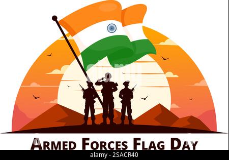 Indian Armed Forces Flag Day Vector Illustration featuring the Indian Army and Waving Flags in a National Holiday in a Flat Cartoon Style Background Stock Vector