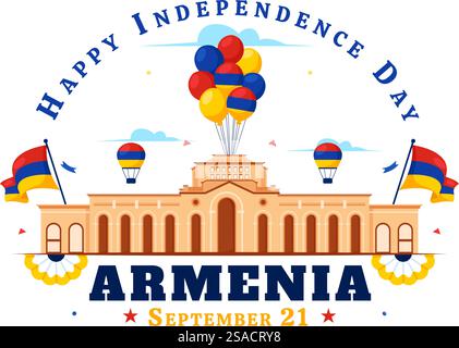 Armenia Independence Day Vector Illustration on September 21 with a Waving Flag and History Museum in a National Holiday Flat Style Cartoon Background Stock Vector