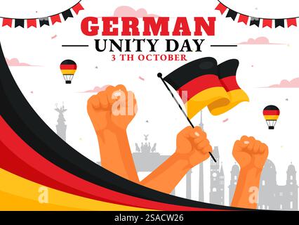German Unity Day Vector Illustration on October 3rd featuring the Germany Flag and National Landmarks in a Flat Style Background for Holiday Stock Vector