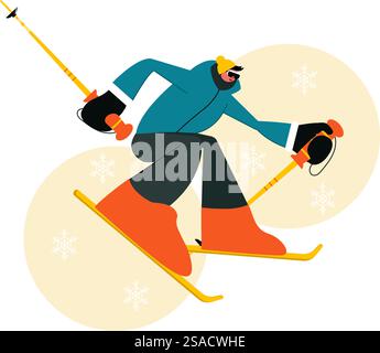 Skiing Vector Illustration featuring Skiers Sliding Down a Mountain at a Ski Resort in Flat Winter Sports Activities Style Cartoon Background Stock Vector