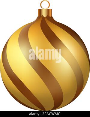 Christmas decoration golden glass ball with snowflakes ornate. Festive design element for the winter holidays, events, discounts, and sales. Vector illustration. Stock Vector