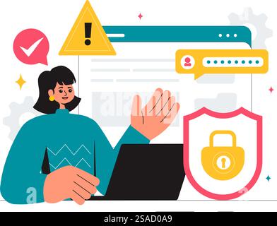 Vulnerability and Threat Management Solutions Vector Illustration featuring Data Breach Security Attack, Hacker Fraud, and Coding Issues in background Stock Vector