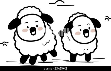 Cute sheeps on white background. Vector illustration in cartoon style. Stock Vector