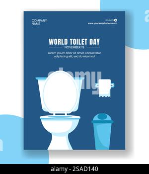 Vertical Poster Design for World Toilet Day Awareness with Flat Cartoon Illustration Stock Vector