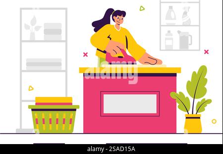 Dry Cleaning Store Service Vector Illustration featuring Washing Machines, Dryers, and Laundry Services for Clean and Fresh Clothing in a Background Stock Vector
