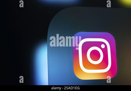 A close up of an iPad screen displaying the instagram app icon Stock Photo