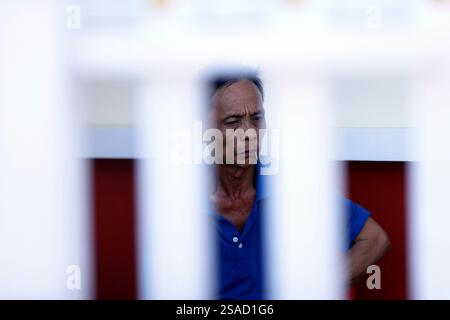 Portrait of a sad man.  Tan Chau. Vietnam. Stock Photo