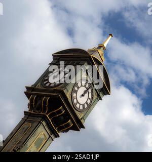 BIRMINGHAM, UK - MAY 28, 2019:  Closeup of the Chamberlain Clock, an Edwardian cast-iron clock tower in the Jewellery Quarter Stock Photo