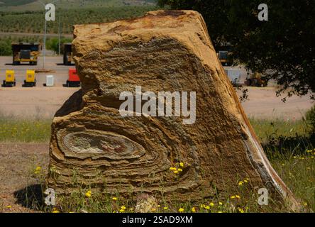 Impressive sandstone rock from the historic Emma open-cast mine in Puertollano, Spain Stock Photo