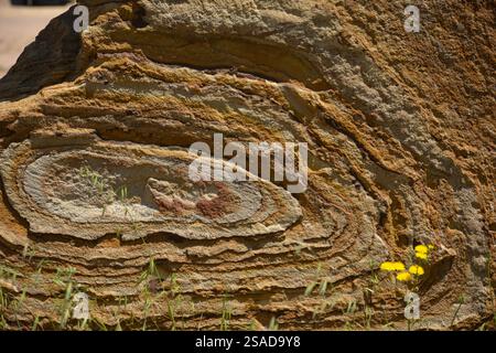 Impressive sandstone rock from the historic Emma open-cast mine in Puertollano, Spain Stock Photo