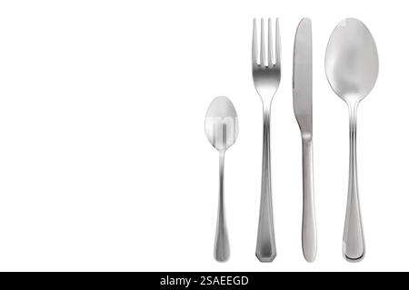 Stainless steel cutlery set. Spoon, knife, fork, teaspoon isolated on white with clipping path included Stock Photo