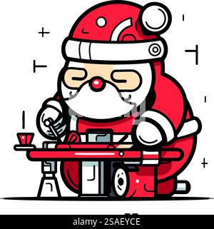 Santa Claus working on a computer. Vector illustration in cartoon style. Stock Vector