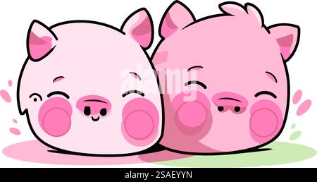Two Pigs Animation Pig and piggy cartoon characters. Cute vector illustration Stock Vector ...