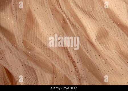 Concept with waves pink mesh fabric. Retro fashion aesthetic. Can use as wedding background. Luxurious background design Stock Photo