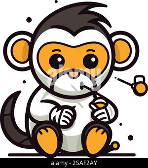 Cute small monkey cartoon animal design vector illustration isolated on ...
