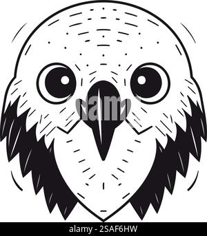 eagle head animal cartoon vector illustration graphic design in black and white Stock Vector