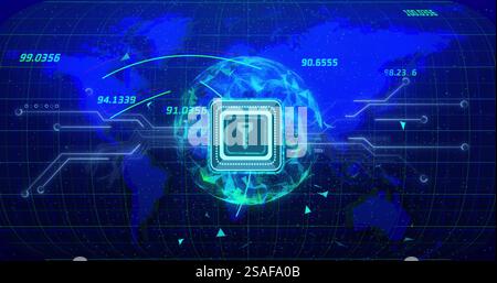 Image of padlock icon and data processing over globe Stock Photo