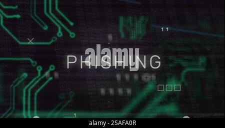 Image of phishing text over data processing Stock Photo