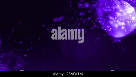 Purple particles and glowing sphere image over dark background Stock Photo