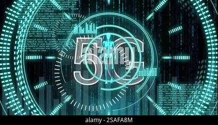 Image of 5g text and data processing over walking skeleton Stock Photo