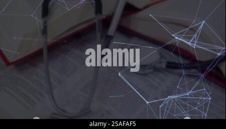 Image of network of connections over stethoscope Stock Photo