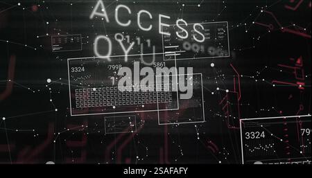 Image of access text and digital data processing over black background Stock Photo