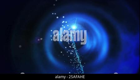 Image of blue neon tunnel over light spots on black background Stock Photo