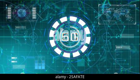Image of 5g text and digital data processing and connections over globe Stock Photo