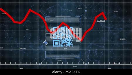 Image of red line and data processing over qr code Stock Photo