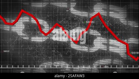 Image of red line and data processing over chains Stock Photo