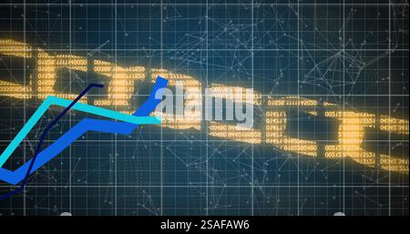 Image of blue line and data processing over chain Stock Photo