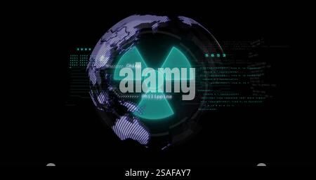 Image of nuclear symbol and globe over data processing Stock Photo