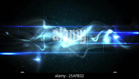 Abstract blue light waves and particles image over dark background Stock Photo