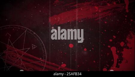 Abstract red and black image with geometric shapes and splatters Stock Photo