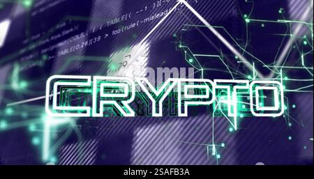 Image of crypto text and digital data processing over computer servers Stock Photo