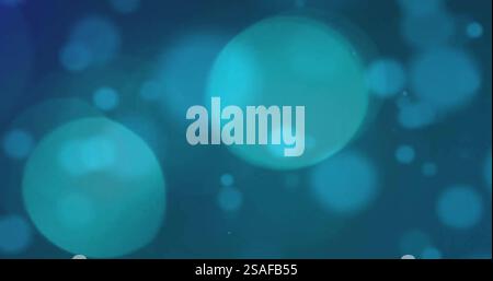 Image of glowing light spots moving over blue background Stock Photo