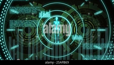 Image of data processing and skeleton walking over scopes scanning Stock Photo