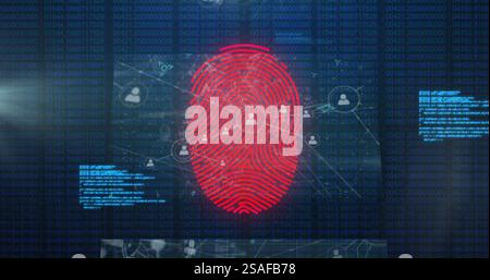 Image of fingerprint over data processing on black background Stock Photo